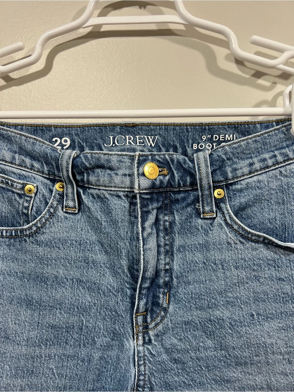 J. Crew Demi Boot Cut Cropped Raw-Hem Jeans in Medium Blue Size 29